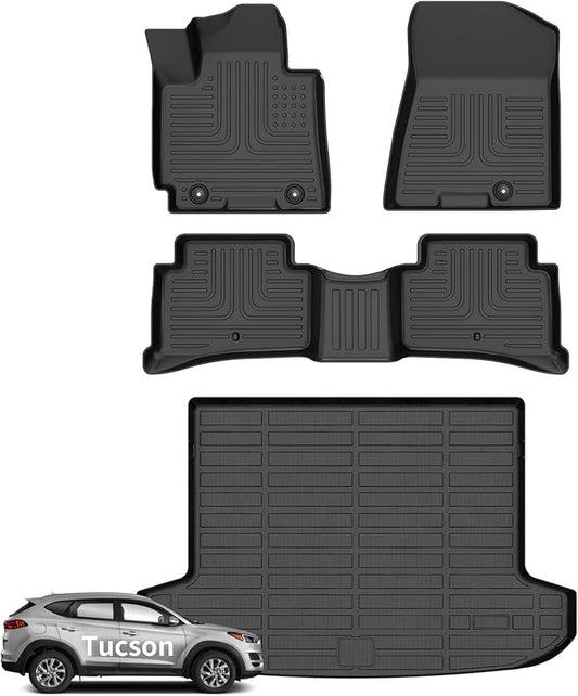 Wayhigh-for Hyundai Tucson 2016-2021 (No Hybrid Models) All Weather Floor Mats and Cargo Mat Set TPE Car Mats Waterproof Heavy Duty Rubber Floor Liners Tucson Accessories