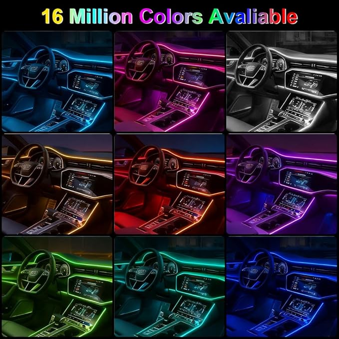 Car LED Interior Strip Lights, TEKSHINNY RGB Car Interior LED Light Wireless APP and Remote Control, 5 in 1 Ambient Lighting Kit with 236 Inches Fiber Optic, EL Wire Lights for Car Inside