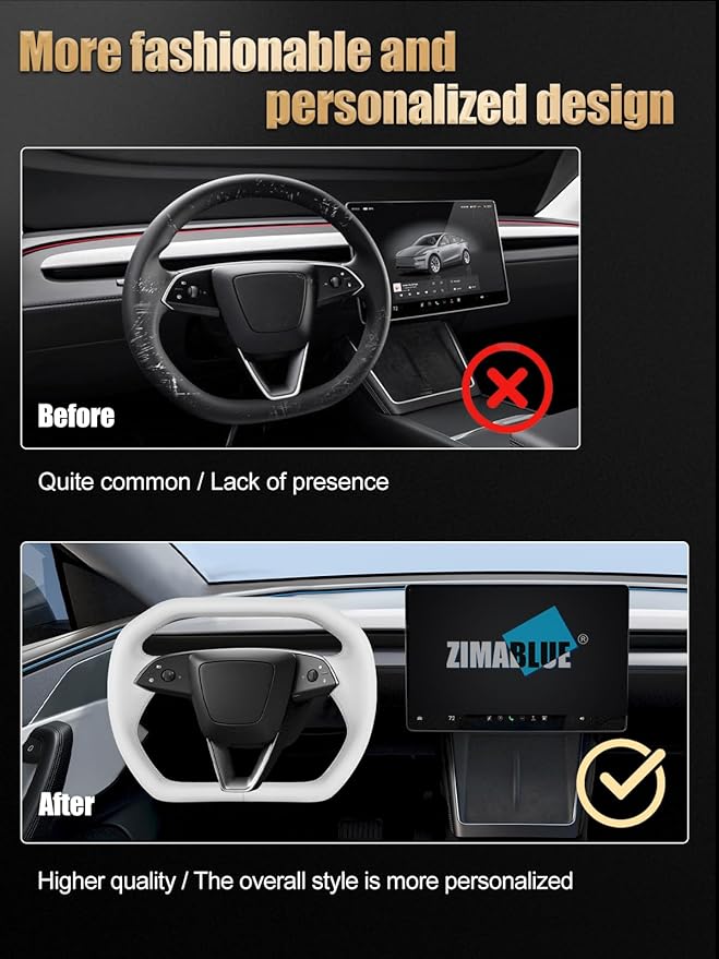 ZIMABLUE White Cyber Truck Steering Wheel For Tesla Model Y Juniper Accessories 2025, White Nappa Leather for Tesla Model Y Juniper 2025 With Heating Function,Without stripe