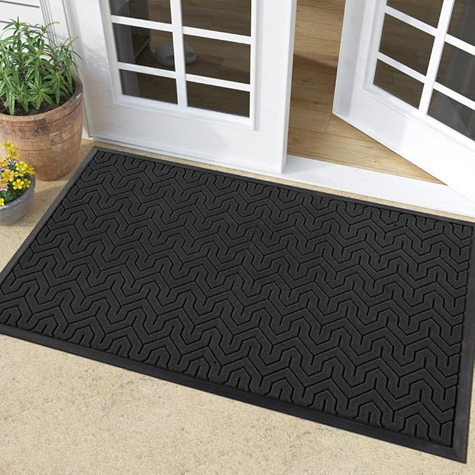 Yimobra Large Door Mat Outside Entrance 36x24, Waterproof Heavy Duty Outdoor Mats for Front Door, Non Slip Rubber Entry Mat for Garage Patio Indoor, Easy Clean, Black