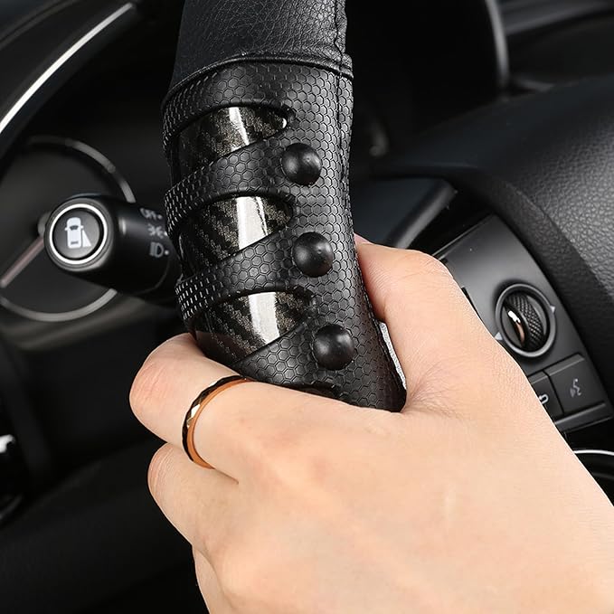 West Llama Microfiber Leather Car Steering Wheel Cover for Men Women,Universal Fit 15.5-16 inch(Leather Nails-Black-Large Size)