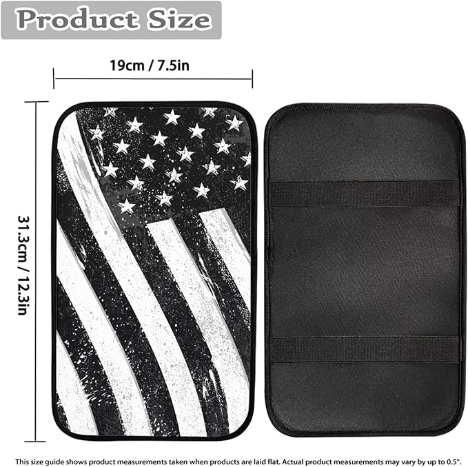 Auto Center Console Pad,Soft Waterproof Car Center Console Cover Auto Armrest Seat Box Cover Protector for Most Vehicle SUV Truck Car, Black White American Flag