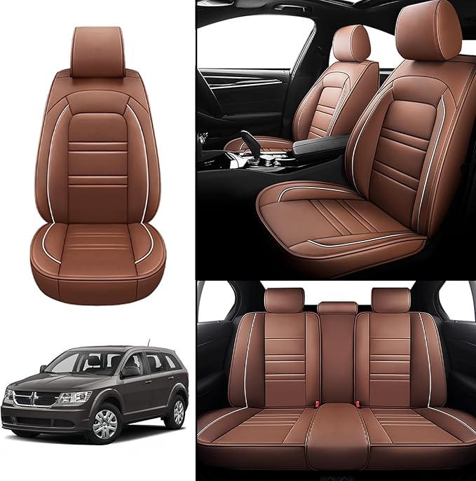 Seat Covers for Dodge Journey 2009-2020 | 5-Seats Leather Seat Covers, Easy to Install Automotive Seat Covers Full Set (Full Set, Coffee)