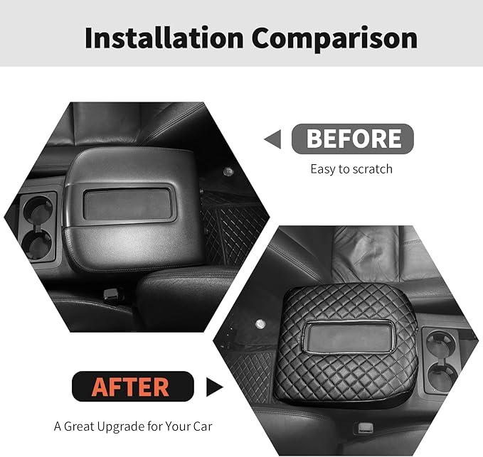 RT-TCZ Center Console Armrest Box Pad Cover Leather for Chevy Avalanche/Silverado/Suburban/Tahoe 2007-2013,for GMC Yukon/Sierra 2007-2013 (Black)