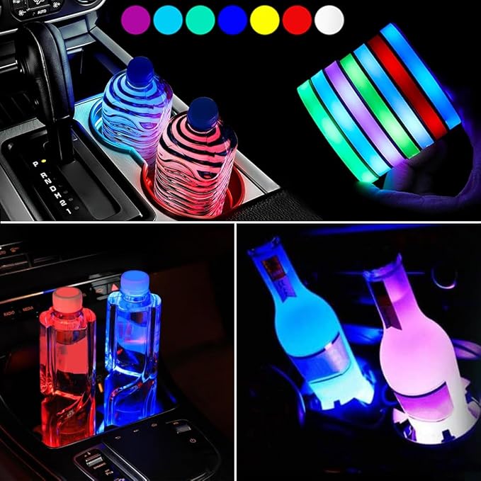2 Pcs LED Car Cup Holder Lights,USB Charging Car Coasters,7 Colors Luminescent Light Cup Pad,Luminescent Cup Pad Interior Atmosphere Lamp Decoration Light (Starry Sky)
