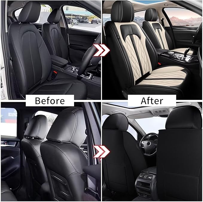 TTX LIGHTING Seat Covers Fit for Dodge Charger 2006-2026 Front Seat Covers Faux Leather Car Seat Covers Breathable Waterproof Car Seat Protector (2 Seats, Black&Beige)