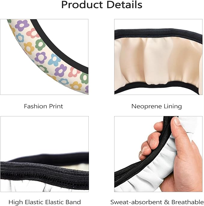 Abstract Colorful Floral Flowers Steering Wheel Cover for Women, Anti-Slip Elastic Breathable Soft Rubber Car Steering Wheel Protective Cover, Universal 15 Inch Fit for Cars, Auto, SUVs
