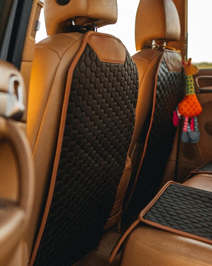 Owleys Kick Mat Back Seat Protector - Car Back Seat Cover for Kids Feet - Waterproof & Sturdy Protector for Upholstery from Dirt, Mud, Scratches and Stain (Hexy 2 pcs)