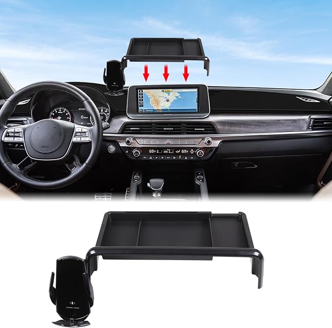 Aunginsy Center Console Dash Storage Tray with Phone Holder Compatible with Kia Telluride 2020-2022 Dashboard Storage Box Organizer Mobile Phone Mount Bracket Dash Storage Tray Interior Accessories