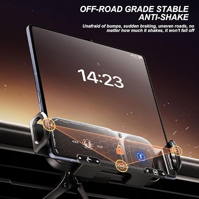 Wireless Charging Rotating Car Mount with Auto Clamping 15W Fast Charging Phone Car Mount Touch Control Wireless Chargers for Dashboard & Air Vent Grey