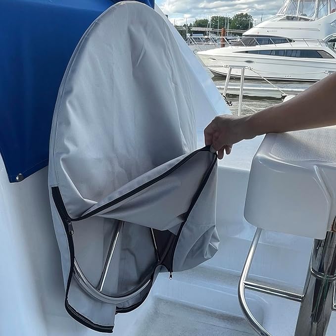 SavvyCraft Waterproof Boat Steering Wheel Covers, Heavy Duty Solution-Dyed 600D Fade-Resistant UV Protection Sailboat Yacht Marine Steering Wheel Protector Case, Vecro and Zipper Closure Grey 26"