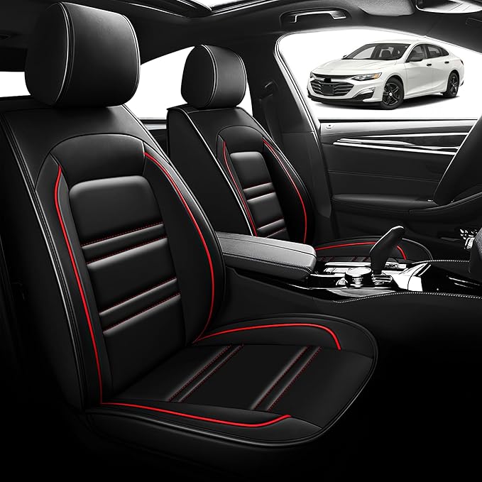 Seat Cover for Malibu 2004-2025 | Car Seat Covers Front Seats, Waterproof Seat Protectors, Automotive Front Seat Covers (Front Seat, Black&Red Line)