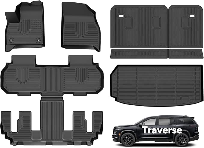 Wayhigh® Floor Mats & Backseat Cargo Liner for Chevy Traverse 2024-2026 (Only 7 Seats) & GMC Acadia 2024-2026 (Only 7 Seats) & Buick Enclave 2025-2026, All Weather Mats Chevy Traverse Accessories