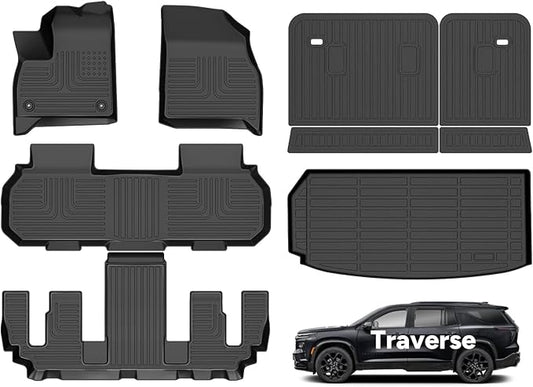 Wayhigh® Floor Mats & Backseat Cargo Liner for Chevy Traverse 2024-2026 (Only 7 Seats) & GMC Acadia 2024-2026 (Only 7 Seats) & Buick Enclave 2025-2026, All Weather Mats Chevy Traverse Accessories