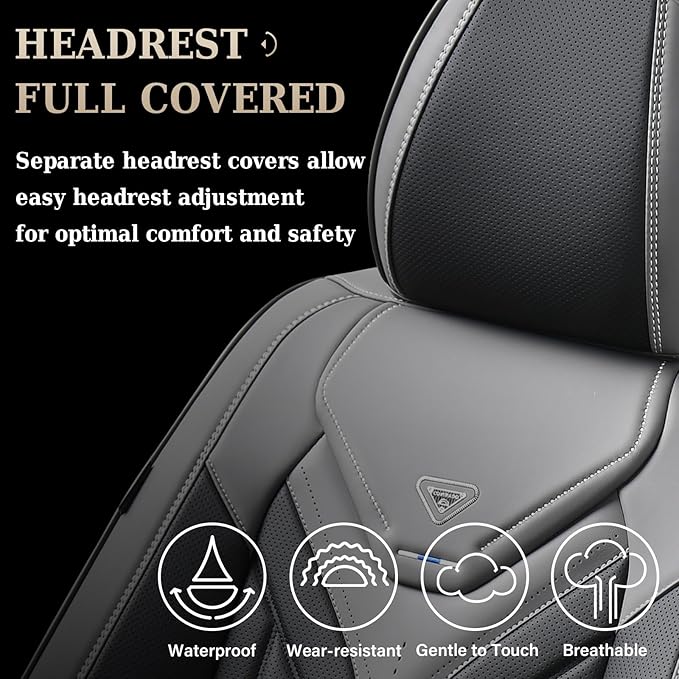 Coverado Car Seat Covers Full Set, Automotive Seat Covers Car Seat Protector Car Seat Cushion, Waterproof Leather Seat Covers for Cars, Universal Fit for Most Sedans SUV Pick-up Truck(Gray&Black)
