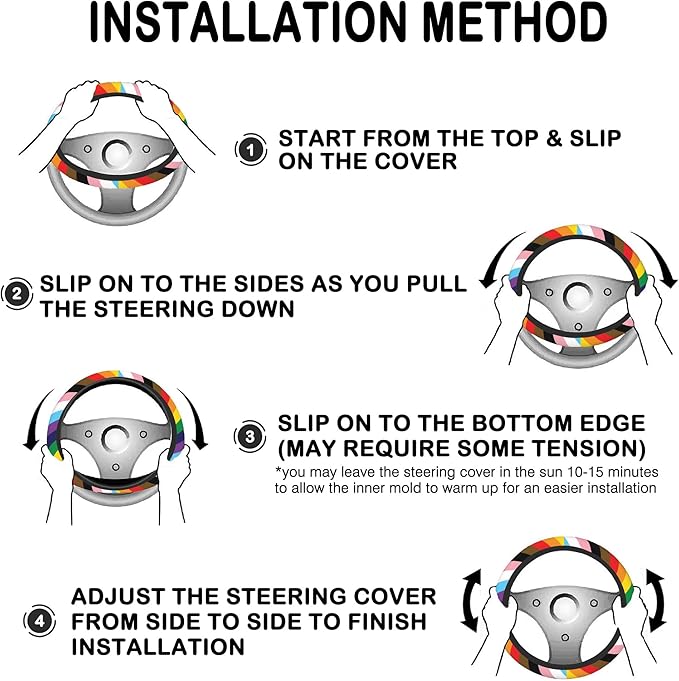 Rainbow Stripes Steering Wheel Cover for Women, Anti-Slip Car Steering Wheel Cover with 2 Pcs Cup Holders Neoprene Breathable Car Accessories Universal 15 Inch Auto Interior Decor