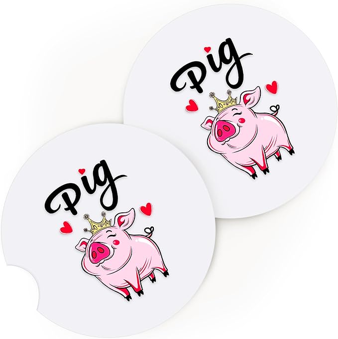 2 Pack Pig Car Cup Holder Coaster, Cute Car Interior Accessories Drink Coaster for Women & Men, Pig Lovers Themed Gifts Stuff Accessories Things Merchandise Items!