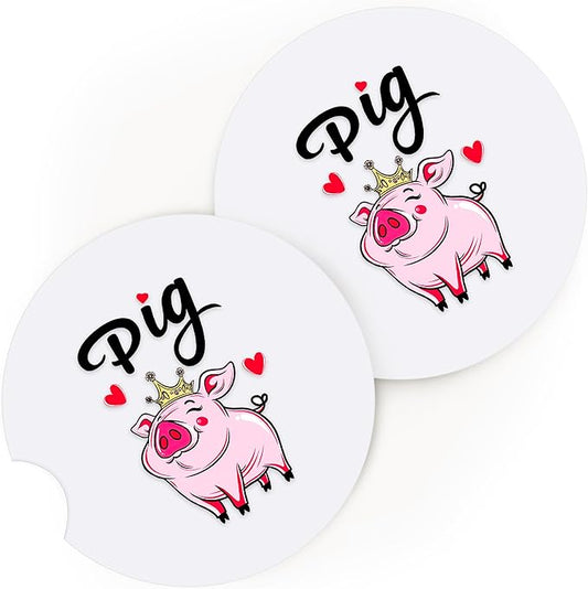 2 Pack Pig Car Cup Holder Coaster, Cute Car Interior Accessories Drink Coaster for Women & Men, Pig Lovers Themed Gifts Stuff Accessories Things Merchandise Items!