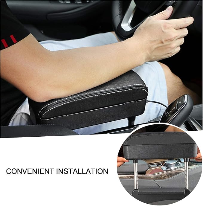SKTU Auto Car Armrest Extender Support Elbow & Forearm Arm Wrist Rest Support Adjustable Height Comfort Pad Universal Fit for Most Car Models Center Console (White with Organizer)