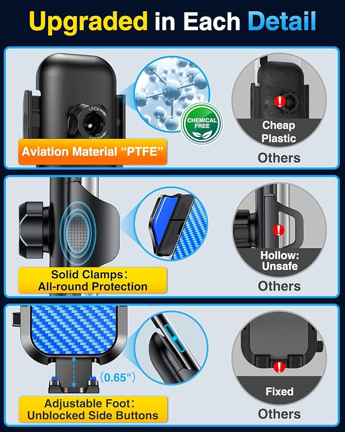 VANMASS Car Phone Holder Mount 2025 Upgraded [Patent Steel-Hook] Car Vent Phone Mount Clip Military-Grade Shockproof Cell Phone Car Mount Handsfree Truck Stand Vent Cradle for iPhone 16 Android,Blue