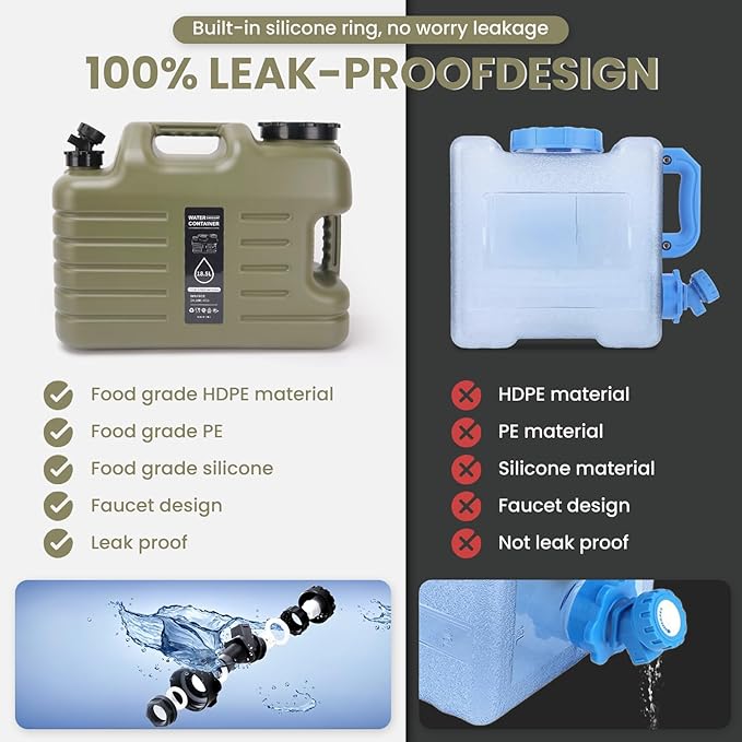 5 Gallon Camping Water Jug,Camping Water Container with Spigot,BPA-Free Military Green Portable Emergency Water Tank for RV Camp, Hiking, Outdoor Adventures & Disaster Preparedness