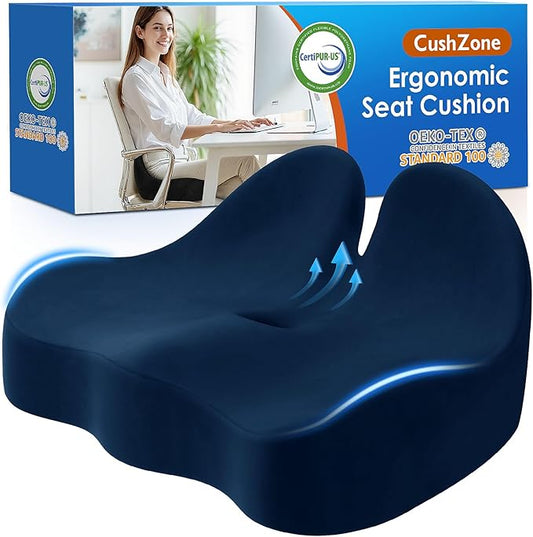 Seat Cushion, Memory Foam Office Chair Seat Cushion for Office Chairs/Car/Long Trip/Desk Chair/Gaming, X-Large Size for Sciatica & Hip & Tailbone Pain Relief, Sciatica Support (Blue)