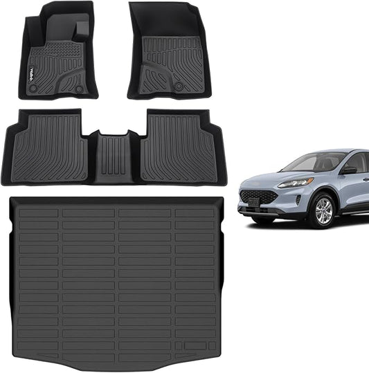 Wailtnb-Car Floor Mats & Cargo Trunk Liners Custom Fit Ford Escape Gasoline 2020-2025 2026 (Not for Hybrid) All Weather Floor Liner for Ford Escape TPE Car Mats Black Accessories Full Set