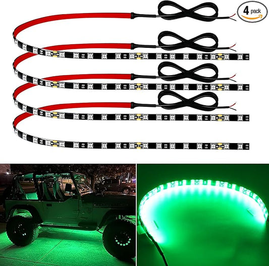 12V Led Light Strip 18" Connectable Green LEDs Strip Lights for Car Motorcycle Golf Cart Automotive Trucks Boat Marine Waterproof Led Light Strip, 4Pack