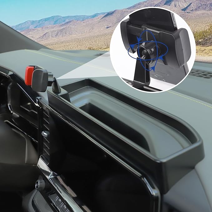 Voodonala for Chevy Silverado ZR2 Center Console Dash Storage Tray with Phone Holder Compatible with 2022-2025 Chevy Silverado ZR2 1500/ 2500HD/ 3500HD(Updated Screw Fixing)