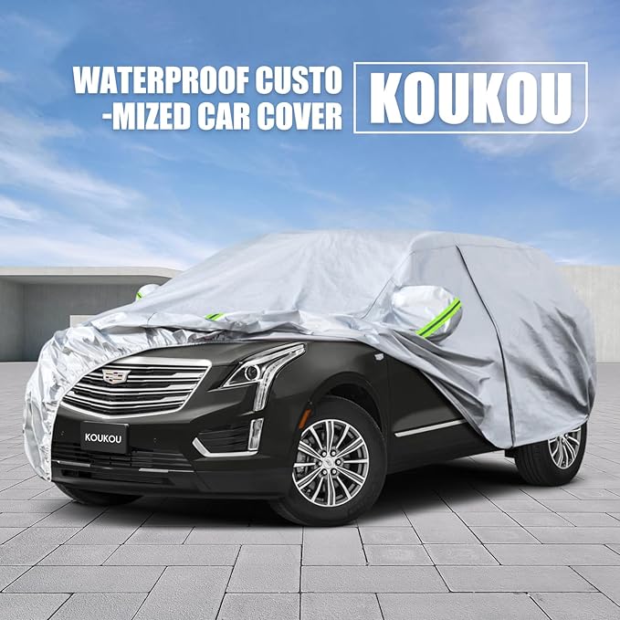 Koukou 6 Layers Car Cover Custom Fit Cadillac XT5 from 2016 to 2025, Waterproof All Weather for Automobiles, Sun Rain Dust Snow Protection.