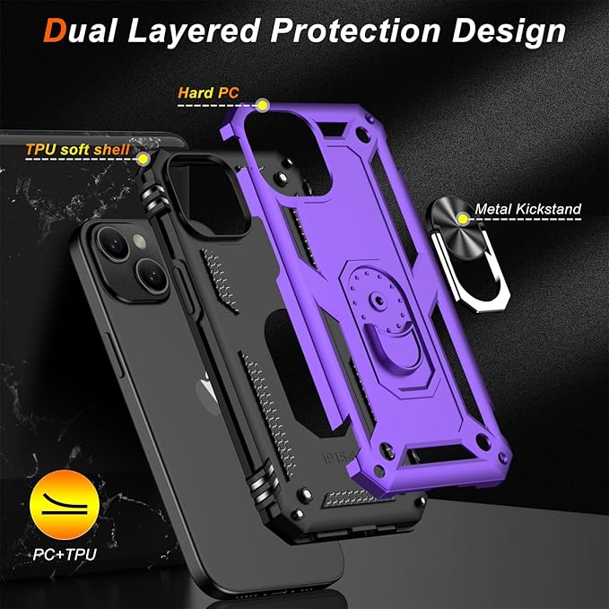 IKAZZ for iPhone 13 Mini Case 5.4 Inch with Screen Protector,Military Grade Shockproof Heavy Duty Protective Phone Cover Pass 16ft Drop Test with Magnetic Kickstand Car Holder,Purple