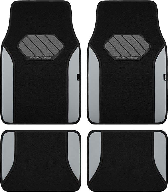 Skechers Car Floor Mats,Waterproof Universal Fit Faux Leather Car Mats,Floor Mats for Cars with Anti-Slip Heel Pad,Fit for SUVs,Vans,Sedans,Trucks,Grey