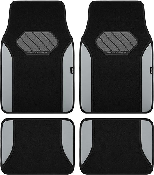 Skechers Car Floor Mats,Waterproof Universal Fit Faux Leather Car Mats,Floor Mats for Cars with Anti-Slip Heel Pad,Fit for SUVs,Vans,Sedans,Trucks,Grey