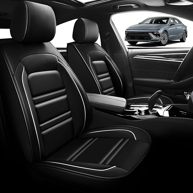 Seat Cover for Hyundai Car Sonata 2002-2025 | Car Seat Covers Front Seats, Waterproof Seat Protectors, Automotive Front Seat Covers (Front Seat, Black&White Line)