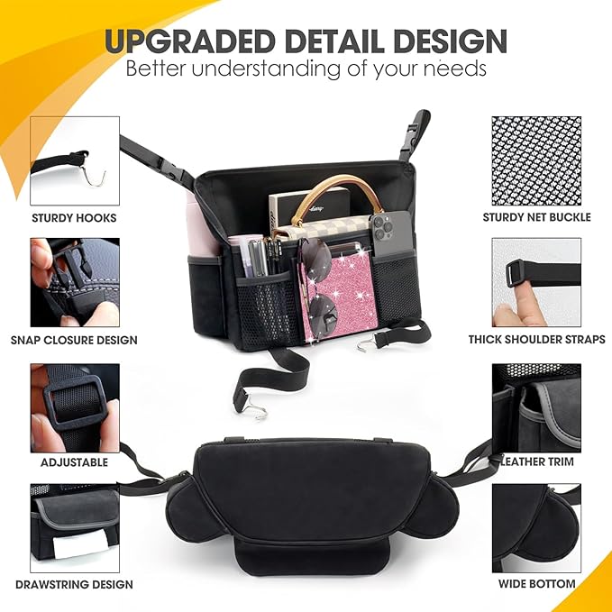 Pink Diamond Car Handbag Holder Between Seats Bling Rhinestone Car Storage Bag Large Capacity Purse Phone Ipad Automotive Consoles Organizer Safe Barrier of Backseat Pet Kids…