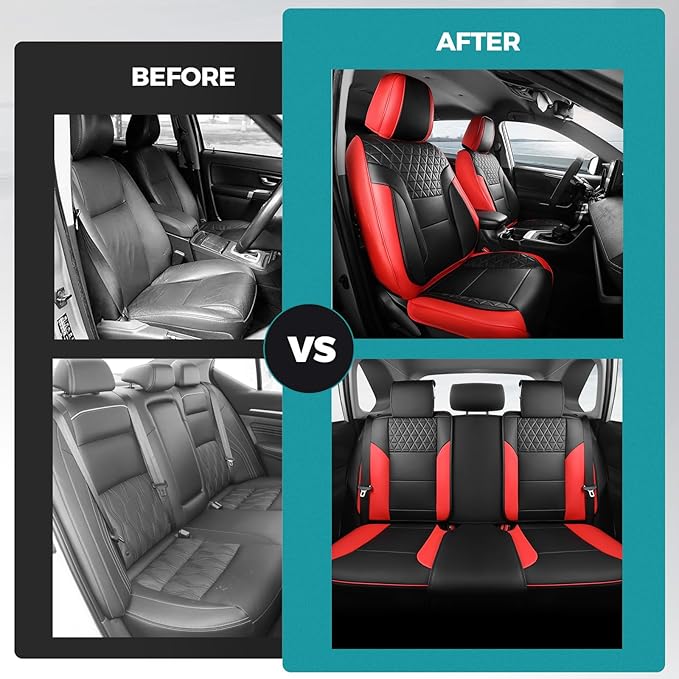 Red and Black Car Seat Covers Only Front 2pc - Breathable Faux Leather Universal Seat Covers for Cars, Automotive Protector Fit for Most Sedan SUV Pick-up Truck
