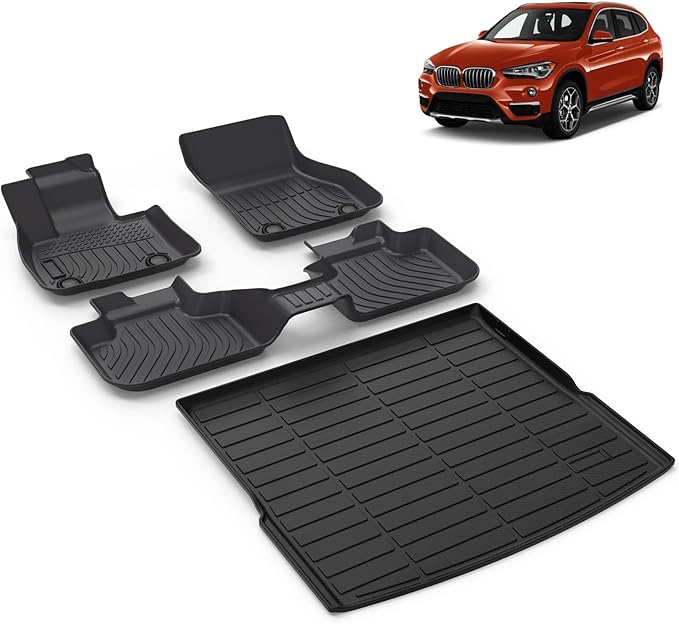 All Weather Car Floor Mats & Cargo Liner Set Fit for BMW X1 28i 2016 2017 2018 2019 2020 2021 2022 Floor Liners Trunk Liner X1 Cargo Mat Accessories Black