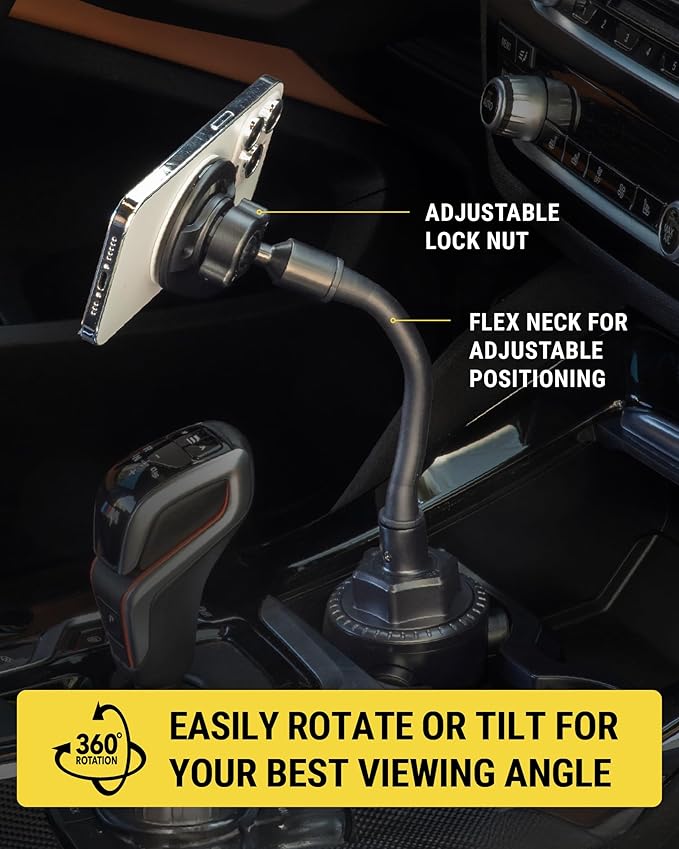 Scosche MagicMount™ SMSCUP Magnetic Cup Holder Phone Mount with Adjustable Gooseneck and Magnet Head, MagSafe Phone Holder for Car Compatible with iPhone 16 15 14 13 12 Series, Mag Safe Case & Android