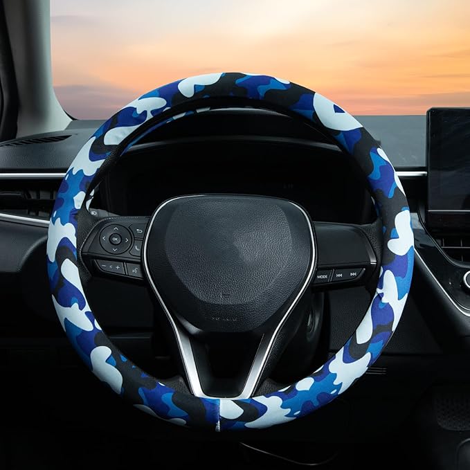 Air Force Blue Camo Steering Wheel Cover Auto Steering Wheel Protector, Anti-Slip, Breathable, Absorbing Sweat, Universal Camo Car Accessories 14.5–15 inch,Fit for Most Car, Trucks, SUV