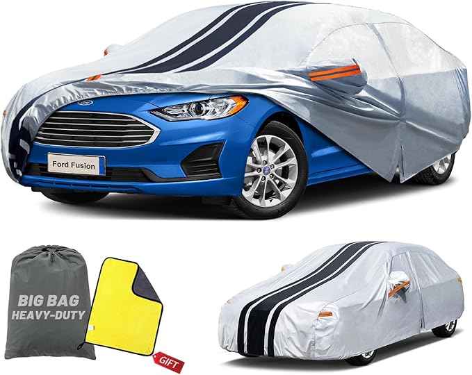 [2025 Upgrade] Car Cover Custom Fit for Ford Fusion Sedan (2005-2025), Waterproof All Weather for Automobiles Full Exterior Cover Rain Sun Snow UV Protector.