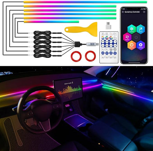 Dreamcolor Acrylic Interior Car LED Strip Light with USB/Type C, RGB 6 in 1 with 179.24 Inch LEDs Strip, Dynamic Chasing Music Sync Neon Ambient Lighting Kits