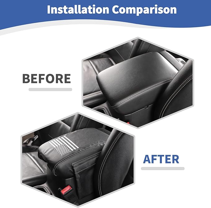 RT-TCZ for Wrangler JL Center Console Armrest Pad Cover with Storage Bag for Jeep Wrangler JL JLU 2018-Present for Gladiator JT 2020-Present American Flag Black Leather