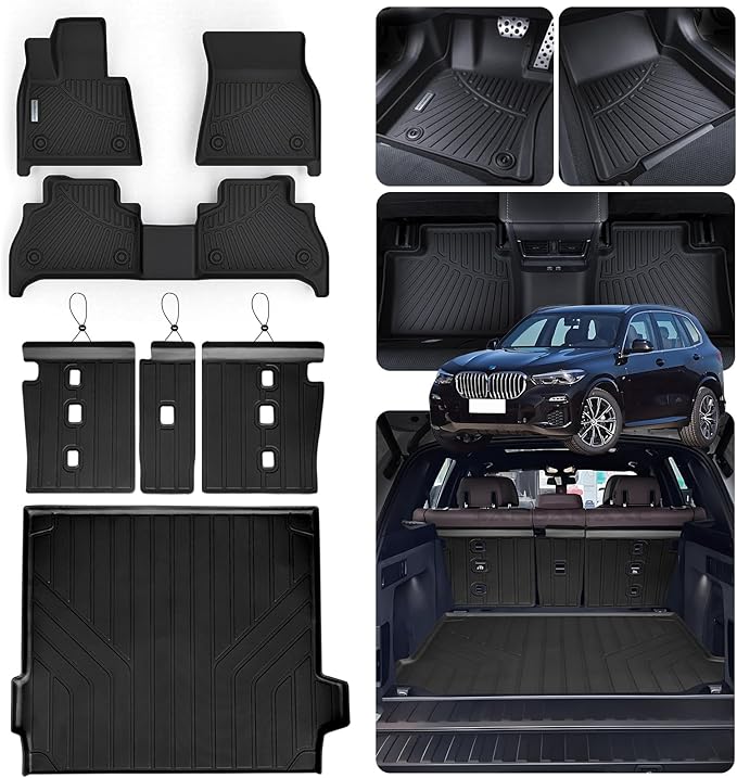 Floor Mats & Trunk Mat for 2019-2024 2025 BMW X5 40i/50i/M50i/M60i/M/M Competition,TPE All Weather Protection 2 Rows Full Set Car Mats