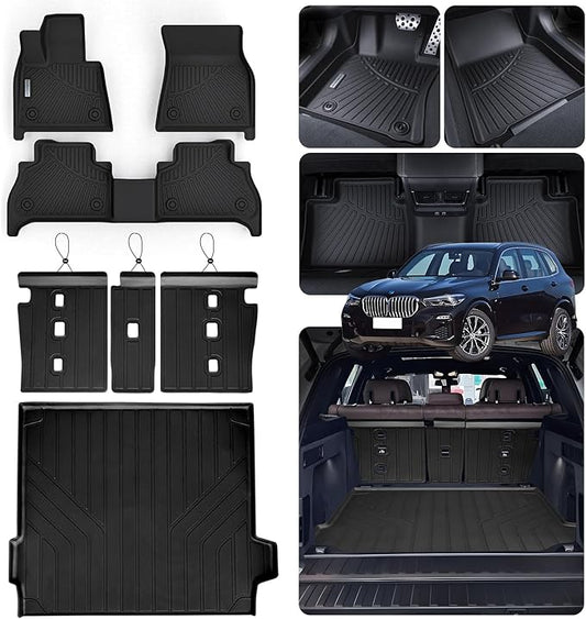 Floor Mats & Trunk Mat for 2019-2024 2025 BMW X5 40i/50i/M50i/M60i/M/M Competition,TPE All Weather Protection 2 Rows Full Set Car Mats