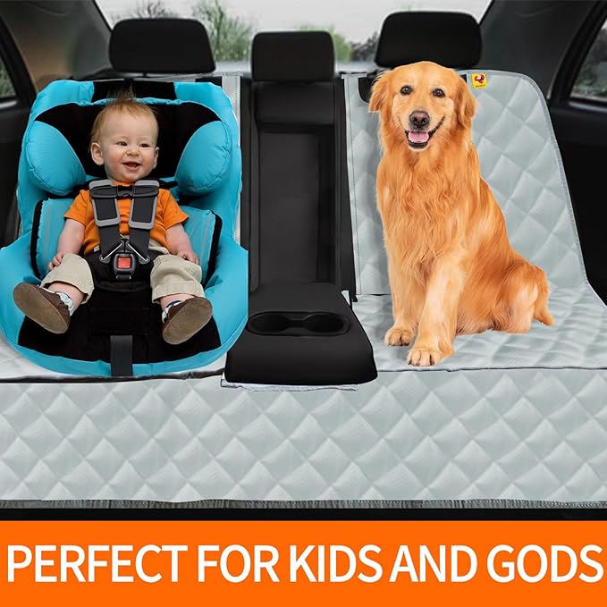 Dog Car Seat Cover for Back Seat, Waterproof Bench Backseat Protector, Nonslip Rear Seat Cover for Kids & Pets, Compatible with Middle Armrests and Fits for Cars, Trucks & SUVs