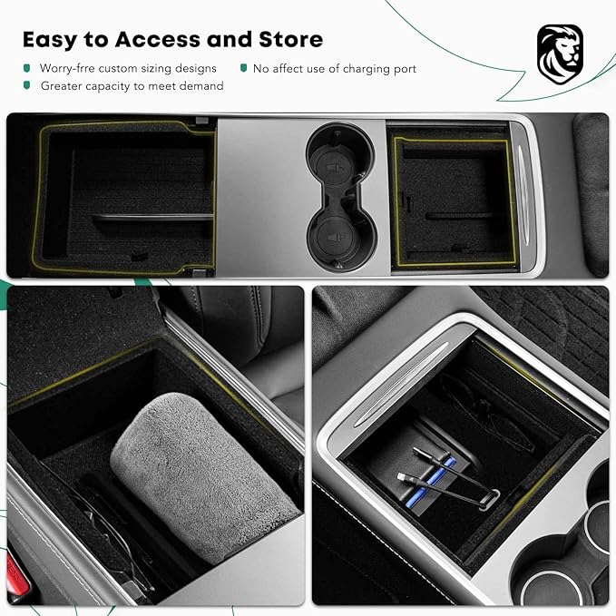 YHTAUTO Center Console Organizer Tray Armrest Drawer Organizer Fit 2024 2025 Tesla Model 3 Highland, Center Console Tray Armrest Hidden Storage Box Flocking Interior Accessories 2PCS