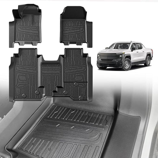 TripleAliners Floor Mats All Weather Liners Compatible with 2024 2025 Chevrolet Silverado EV WT Version Accessories 1st & 2nd Row Full Set Floor Liners TPE Heavy Duty Custom Fit Car Mats