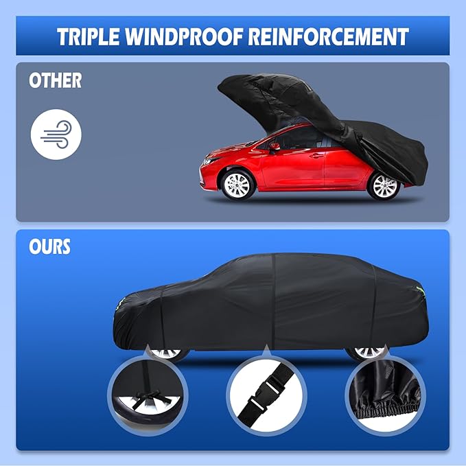 6 Layers Car Cover Waterproof All Weather for Automobiles, Size A2 with Door Zipper & Cotton Universal Fit for Toyota Corolla, Honda Civic, Kia Forte,Hyundai Elantra (178-186 inch)