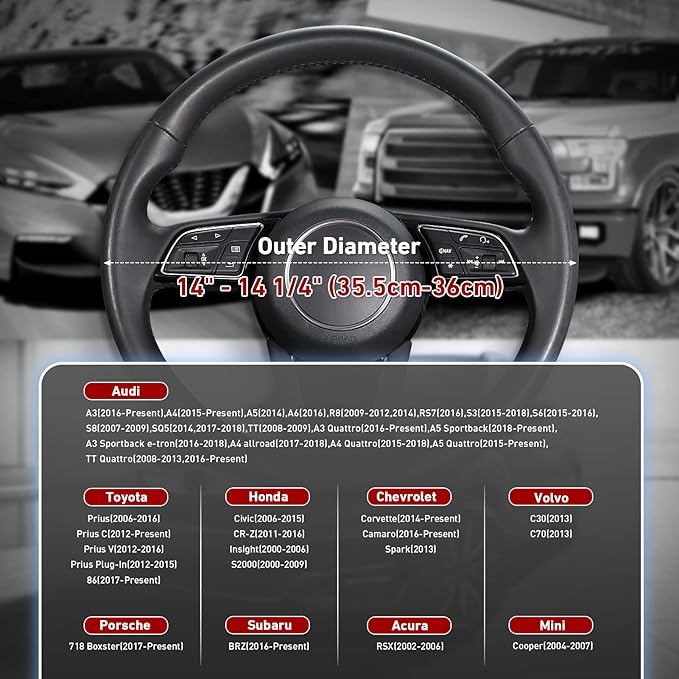 SEG Direct Black Car Steering Wheel Cover Small Size 14-14.25 inch (35.5-36 cm), for Prius Civic Model 3 Model Y Camaro, Breathable Microfiber Leather