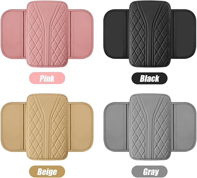 ESKONKE [Upgraded] Car Center Console Cover with 2 Storage Bags - Premium Nappa Leather Armrest Cover, Scratch & Wear Resistant, Waterproof Car Interior Accessories (Upgrade - Hampagne Beige)